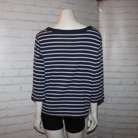 💙 Hillard & Hanson Blue & White Striped Blouse – 3/4 Sleeve – Large Classic - Picture 3 of 5